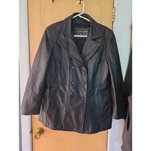 Leather Limited Double Breasted Black Leather Blazer Jacket Women's XL